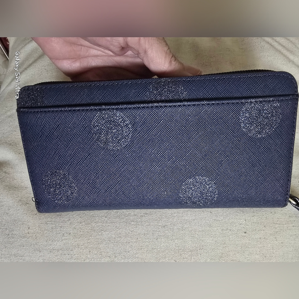 KATE SPADE ♠️ NY Navy Blue Neda Haven Lane Glitter Dot Zip Around Wallet In GUC - Picture 2 of 16